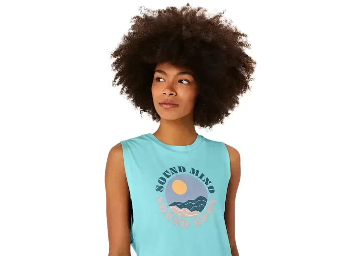 DAMSKA KOSZULKA ASICS SUN IN THE SKY Z NAPISEM MUSCLE TEE