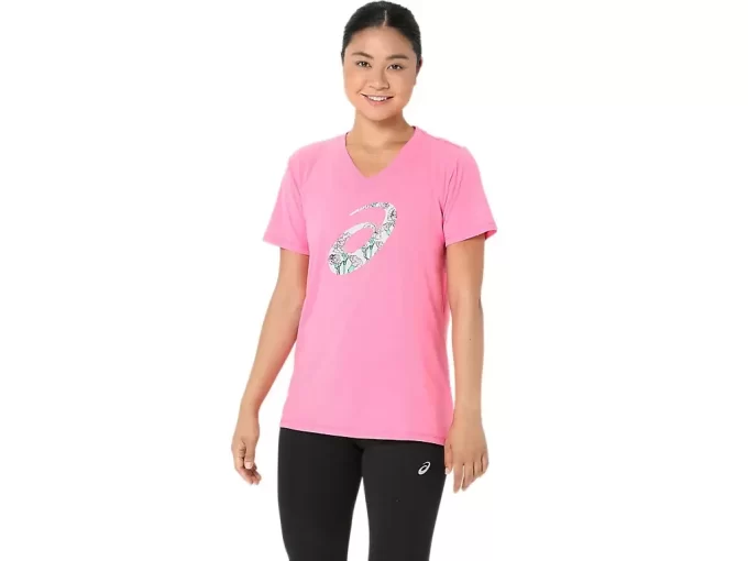 DAMSKA KOSZULKA Z KRÓTKIM RĘKAWEM I DEKOLTEM W SEREK W KOLORZE GOŹDZIKOWYM